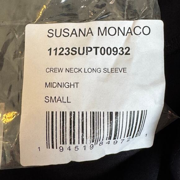 Susana Monaco Midnight Blue Crew Neck Long Sleeve Top NWT Size Small - Picture 6 of 9